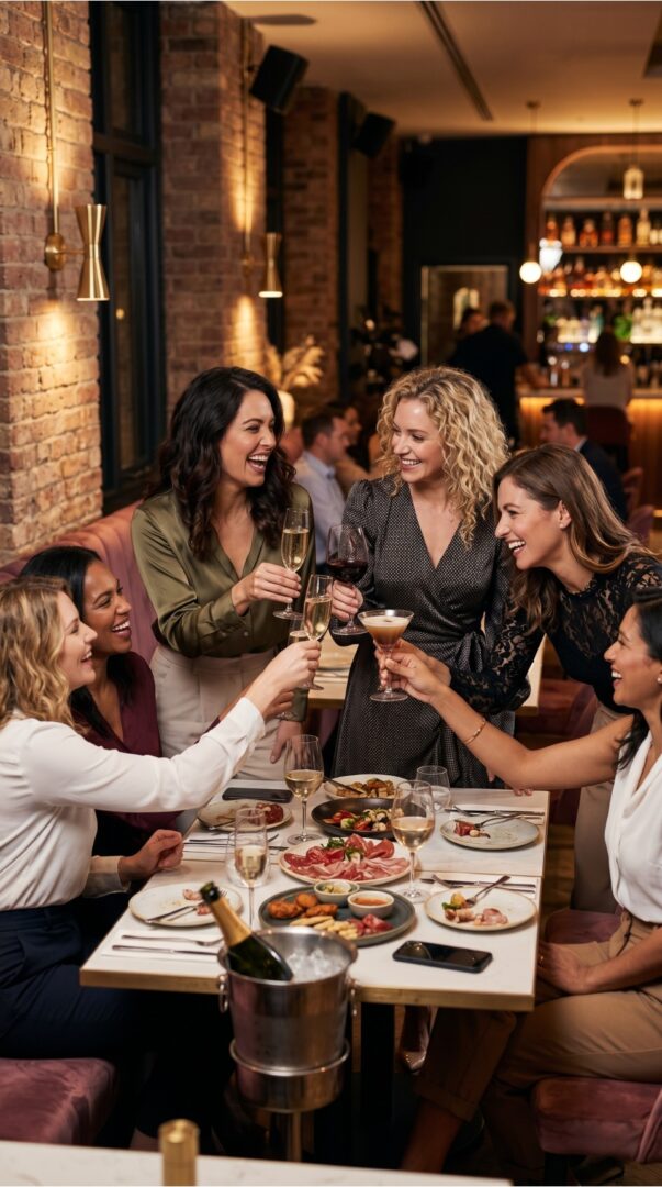Friends enjoying a long lunch together, time reclaimed from laundry day